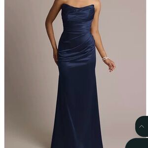 Classic Strapless Satin Evening Dress in Navy